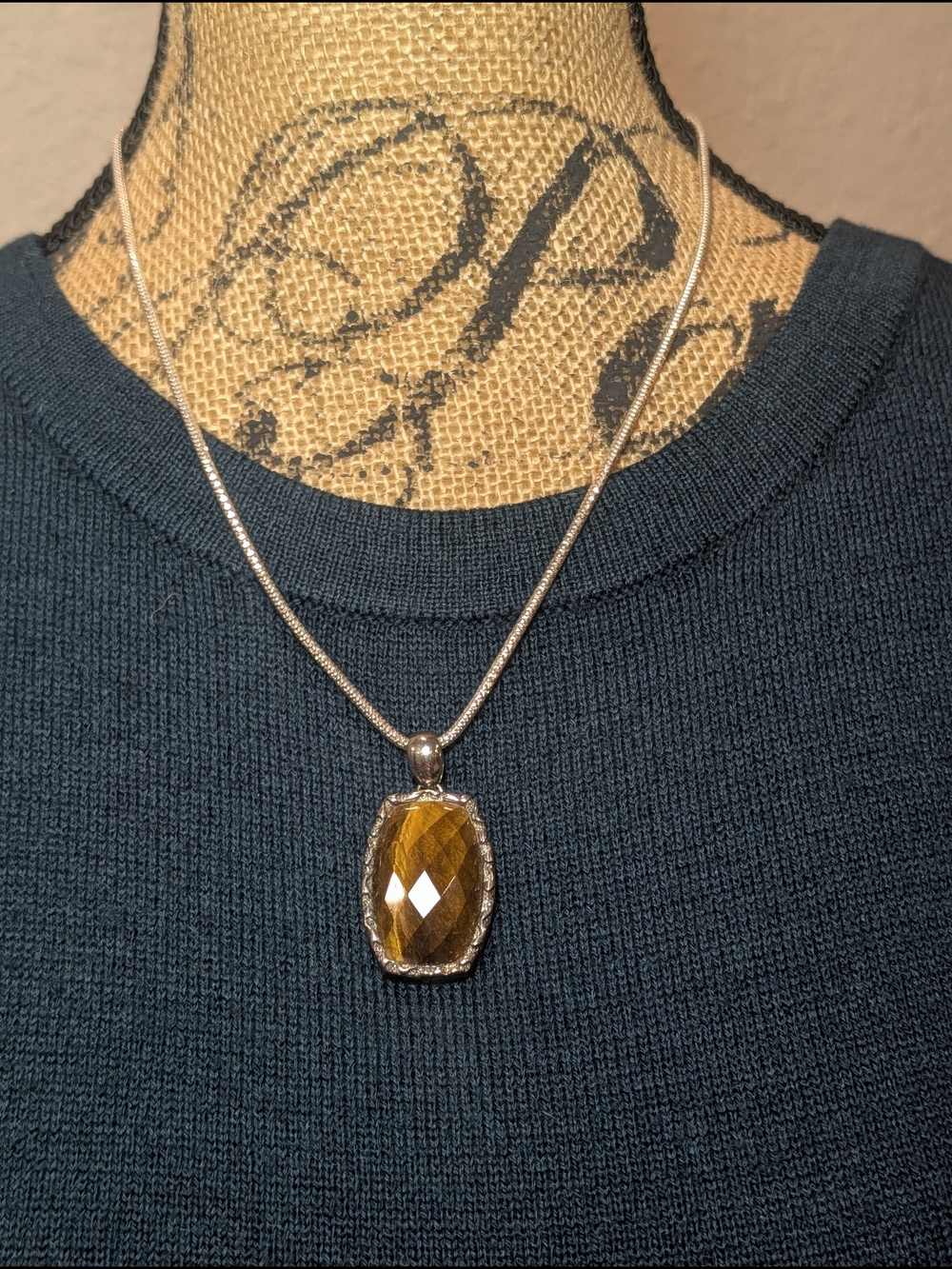 Sterling Silver Faceted Tiger's Eye Pendant - Picture 3 of 6